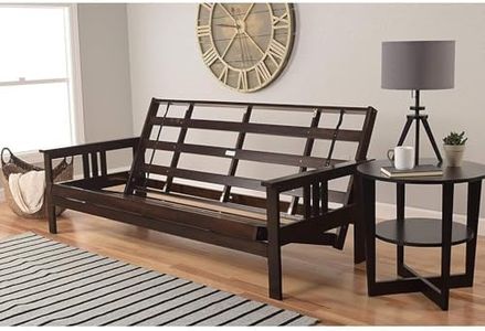 HomeStock Asian Allure Fusion Futon Wood Frame Classic Style with Mission Style Arms with Solid Pattern with Foldable Feature for Lounge Room with Tight Back Espresso/Queen Frame Without Drawers