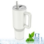 LAUGCIHE 40oz Tumbler with Straw and Lid, Stainless Steel Coffee Cup Travel Mug, Leak Proof Insulated Cups Mug with Handle Water Bottle for Hot and Cold Drink-White