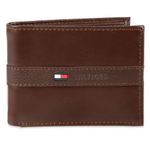 Tommy Hilfiger Men's Classic Bifold Wallet with ID Window and Multiple Card Slots, Cognac, One Size