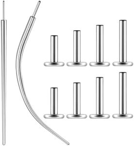 Osbourney 16G Silver Threadless Bar G23 Titanium ASTM F136 Replacement Post, 8 PCS Post and 2 PCS Piercing Assistant Tools Flat Back Stud Earrings with 5/6/7/8mm Bar Length for Nose Helix Cartilage Tragus Conch Lobe Labret Piercing Jewelry