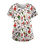 Christmas Scrubs Tops for Women V Neck Short Sleeve Medical Scrubs Trendy Breathable Beauty Uniform Comfy Work Slim Fit Blouse Holiday Healthcare Work Shirt UK