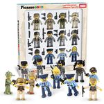 Picasso Toys Magnetic Action Figures 12 Piece Character Law Enforcement for Construction Building Block Tiles Toy Set Magnet Expansion Variety Pack Educational STEM Learning Kit Pretend Playset PTA12