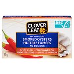 Clover Leaf Smoked Oysters Spicy Chili in Sunflower Oil - 85g, 24 Count - Canned Oysters - High in Protein - 13g of Protein Per 65g Serving Drained - Excellent Source of Iron - Hardwood Smoked