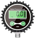 Digital gas pressure gauge with 1/4 inch NPT connection at the bottom and rubber protector from uharbour, 0 200 PSI, accuracy 1% .f.s.…