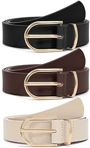 VONMELLI 3 Pack Women's Belts for Jeans Pants Fashion Gold Buckle Ladies Dress Belt Black Coffee Beige S