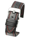 Genuine Waterproof Leather Watch Band with Quick Release Spring Bars - Black Leather Watch Strap 22mm (red Stitching)