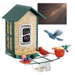Soliom Bird Feeder with Camera Solar Powered, 2K Live Video, Squirrel Proof Metal Case, Hummingbird & Suet Ball DIY Add on, Smart AI Bird Cam, Wireless Outdoor Bird Watching Gift (New BF08s,1.6L)