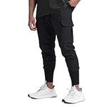 GINTPK Men Cargo High Rib Jogger,Gym Workout Pants,Sport Running Tapered Sweatpants,Summer Quick-Dry for Training Black M