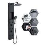 ROVATE Shower Panel Tower System with Shelf, Adjustable Shower Arm, Matte Black Shower Tower with 6 Body Jets, Self-Cleaning Rainfall Shower Head & Handheld, Powerful Shower Column Stainless Steel