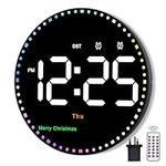 U-picks Wall Clock Round 10" with Adapter & Remote Control,Large Digital Wall Clock Large Display with Rainbow Second Hand Reading/Week/Temp/Adjustable Brightness,Led Wall Clock for Home/Office/Garage