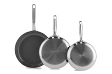 GreenPan Chatham Tri-Ply Stainless Steel 3-Piece Frying Pan Set, 8", 9.5", 11", PFAS-Free, Induction, Ceramic Nonstick Coating, Durable Cookware for Searing Sautéing & Frying, Oven & Dishwasher Safe