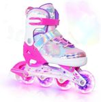 Kids Inline Skates for Girls and Boys -Rose Red Blades Roller for Kids Youth Age 7 8 9 10 - Adjustable All Light up Wheels Indoor Outdoor Sports Birthday Gift for Son and Grandson
