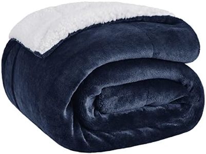 Bedsure Sherpa Fleece Throw Blanket for Couch - Thick and Warm Blanket for Winter, Soft Fuzzy Plush Throw Blanket for All Seasons, Navy, 50x60 Inches