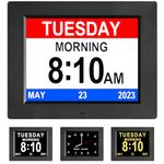 Golony 8 inch Extra Large Digital Day Dementia Clock for Seniors, 12 Medication Reminders Calendar Clock with Day of The Week, Date Time for Elderly Vision Impaired, Memory Loss,New Black