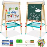 Kids Easel with Paper Roll Double-Sided Whiteboard & Blackboard Standing Easel with Numbers and Other Accessories for Kids and Toddlers (Penguin)