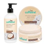 mCaffeine Tropical Coconut Cleanse & Detan Set for Glowing Skin| Mildly Cleanses, Exfoliates, Removes Tan| Coconut Body Wash - 300ml & Coconut Body Scrub - 175 g| Calming Coconut Aroma for Men & Women