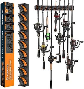 PLUSINNO V9 Vertical Fishing Rod Holders, Wall Mounted Fishing Pole Holders, Fishing Rod Rack Holds Up to 9 Rods or Combos, Fishing Rod Holders for Garage, Fits Most Rods of Diameter 3-19mm, Orange