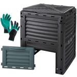 Vencier Eco-Friendly Garden Composter Bin with Gloves - 300 Litre Plastic Composting Waste Box for Recycling, Storage, Black