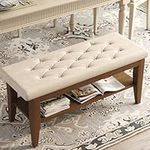 HOMEFORT Upholstered Entryway Bench, End of Bed Bench, Shoe Storage Bench, Padded Bench with Solid Wood Frame,43" Dining Bench for Living Room, Hallway, Bedroom (Taupe+Beige, 43.3" Wx15.7 Dx19.3 H)