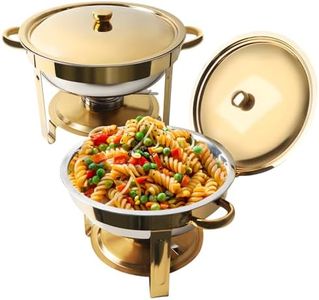 Umisu Chafing Dish for Buffet Set, 4.8 Qt 2 Packs Buffet Servers and Warmers Set with Lid Holder, Gold and Silver Stainless Steel Round Chafers for Catering, Food Warmers for Parties, Dinners, Wedding