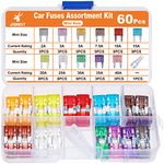 JOREST 60Pcs Mini Fuses Automotive Kit,Blade Small Replacement Fuse Assortment Kit for Vehicle RV SUV Motorcycle Truck Motor Boat(2Amp 3A 5A 7.5A 10A 15A 20A 25A 30A 35A 40A) + Auto Fuse Puller