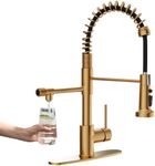 GIMILI Brushed Gold Drinking Water Faucet 3 in1 Commercial Style Pull-Down Single Handle Filter Kitchen Faucet for Water Filtration System(Without Water Filtration Device)