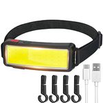 DBSOOSC LED Headlamp Head Light, Head Lamps USB Rechargeable COB Super Bright Lightweight Waterproof Torch - Work Light for Helmet - Car Maintenance and Construction - Cycling Fishing Outdoor