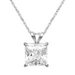 Jewelili 10K Yellow Gold 6 MM Princess Cut Cubic Zirconia Solitaire Pendant Necklace, 18” Rope Chain