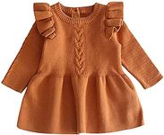 Alunsito Newborn Infant Girl Solid Clothes Toddler Kids Dress Knit Sweater Dress Long Sleeve Princess Dresses, 66, Brown, 0-3 Months