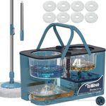 RinseWise Spin Mop and Bucket Separate Clean and DirtyWater, Mop and Bucket with Wringer Set, 4-Chamber Commercial Spinning Mopping Bucket Cleaning Supplies with 8 Microfiber Replacement Head Refills