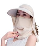 Alexvyan Polyester Women Wide Brim Face Mask Sun Hat Sunvisor Detachable Neck Face Flap Ponytail Uv Protection Sun Hat Garden Fishing Hiking Sun Protection Sun Visor (Beige), Large