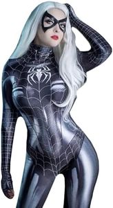 Women's Superhero Spider Stretch One Piece Bodysuit Halloween Costume Outfit Girl Cosplay Jumpsuit Catsuit (Large, Black)