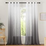 PONY DANCE Eyelet Curtains Set of 2 Linen Look H 260 x W 140 cm Semi-Transparent Curtains with Colour Gradient for Living Room Decorative Curtains White Semi-Transparent Curtain Grey