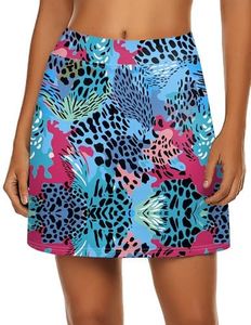Ekouaer Women's Athletic Golf Skort - Athletic Running Workout Active Skorts Skirts with Shorts Blue Leopard-Print M