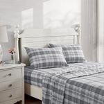 Laura Ashley Home - Flannel Collection - Sheet Set - 100% Cotton, Ultra-Soft Brushed Flannel, Pre-Shrunk & Anti-Pill, Machine Washable Easy Care, Queen, Mulholland Plaid Grey