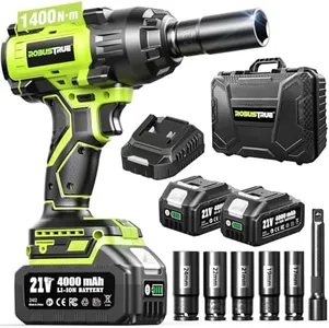 Robustrue 1200Nm (860ft-lbs) Cordless Impact Wrench, 1/2 High Torque Brushless Impact Gun, 2300RPM Power, 2 x 5.0Ah Batteries, Fast Charger, Impact Wrench for Heavy Duty Truck RV Mower