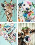 Daisen Art Paint by Numbers for Adults Beginner and Kids,4 Pack Animal Paint by Numbers Kits,Giraffe Cow Owl Dog DIY Acrylic Oil Painting by Number for Home Decor 12X16inch