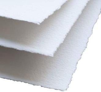 Handmade White Deckle Edge Blank Paper - 5x7 Inch Package of 50 - Mixed Media Loose Leaf Paper for Postcards, Invitations, Crafts and Announcements - Thick 150 GSM