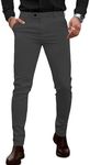 GINGTTO Mens Grey Dress Pants Slim Fit Chino Pants for Men Stretch(32W30L,Grey Plain with Extended Belt)