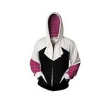 GEPAS Cos Spider Gwen New Hoodie Unisex Adult 3D Clothing Zipper Hooded Sweatshirt Halloween Cosplay Costume Plus Size S-5XL White