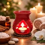 Pure Source India Ceramic Aroma Burner Oil Diffuser with Tealight Candle – Essential Oil Wax Melt Burner for Home Fragrance, Spa, Bedroom & Living Room Décor (Red, 9cm)