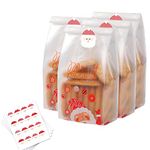 Yukiyi 50pcs Flat Bottom Christmas Cellophane Bags Christmas Sweet Bags Christmas Cookie Bags Translucent Treat Bags Christmas Plastic Gift Bags For Cake Candy Chocolate Snack Bakery Bread Xmas Party