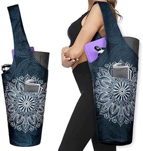 Yoga Mat Bag - Long Tote with Pockets - Holds More Yoga Accessories Carrier- Bag Fit Most Size Mats - Mandala Black