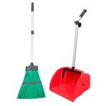 Long Handled Outdoor Dustpan and Brush Set, Large Garden Leaf / Waste Scoop Dust Pan with Stiff Yard Broom