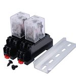 mxuteuk 2pcs HH52P AC 12V LED Indicator Electromagnetic Power Relay 8 Pin 5A Coil Relays DPDT with Socket Base,with DIN Slotted Aluminum Rail