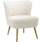 HOMCOM Armless Accent Chair for Bedroom, Upholstered Side Chairs for Living Room with Gold Steel Legs, Slipper Chair, White