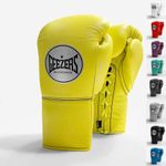 Geezers Boxing Elite Pro 2.0 Lace Up Sparring/Training Gloves - Mens, Womens Boxing Laced Gloves - Sparring gloves - Ideal for Heavy Duty Punch Bags (Pop Yellow, 14oz)