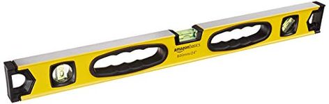 Amazon Basics 61 cm Shock Resistant Aluminum Alloy Magnetic Spirit Level Plumb/Level/180 90 45-Degree Bubbles, Yellow