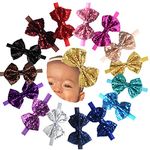 15Pcs Baby Girls Headbands 4'' Big Boutique Bling Sparkly Glitter Sequin Hair Bows Headband Elastic Hair Bands Hair Accessories for Toddlers Infants Newborns