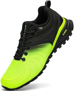 Kricely Men's Walking Shoes Breathable Lightweight Fashion Sneakers Non Slip Sport Gym Jogging Trail Running Shoes （Fluorescent Yellow 14）